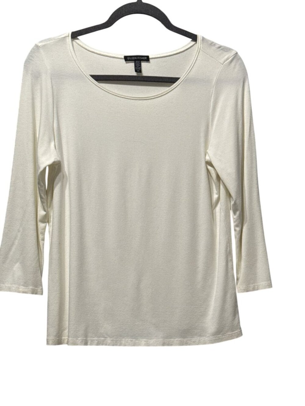 Eileen Fisher Womens Off-White 3/4 Sleeve Top Size Small Viscose Blend Layeringe